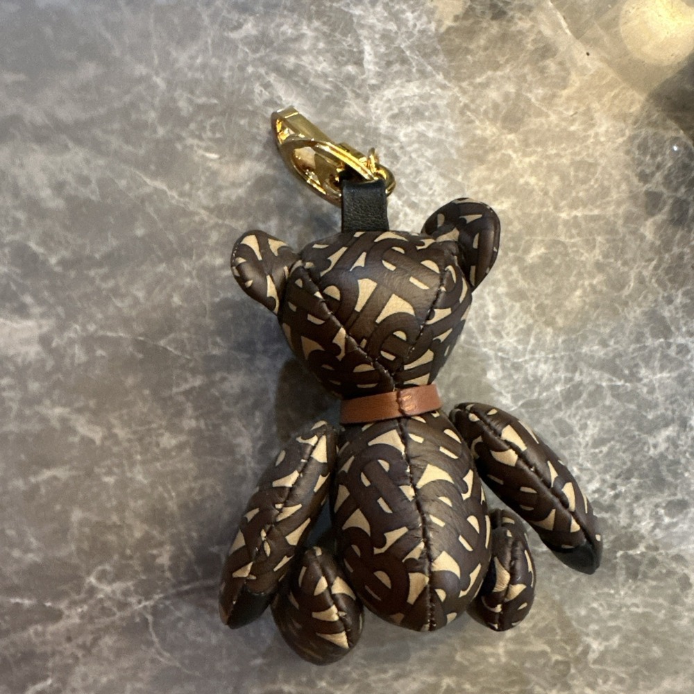 BURBERRY Total logo TB Thomas Bear Bag Charm Key Holder Leather Brown - Picture 3 of 6